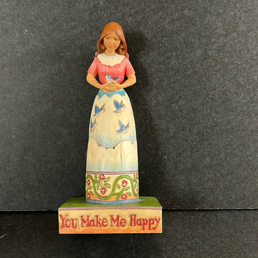 JIM SHORE HEARTWOOD CREEK: "YOU MAKE ME HAPPY" GIRL WITH BLUEBIRD FIGURINE 2006.